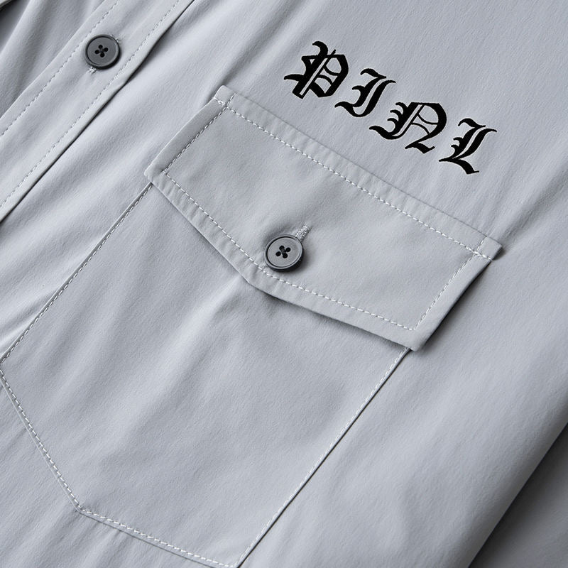 Printed & Rhinestone Decoration Gray Shirt