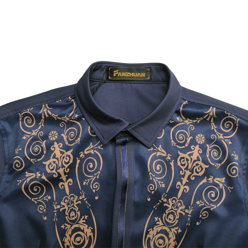 Royal Floral Pattern on Upper Chest Men Slim Fit Dandy Shirt