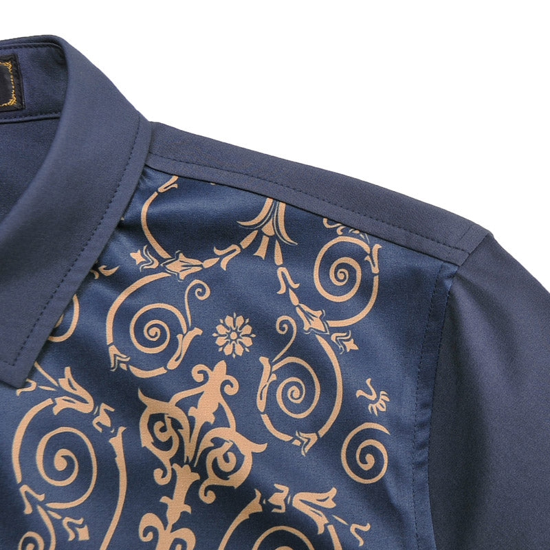 Royal Floral Pattern on Upper Chest Men Slim Fit Dandy Shirt