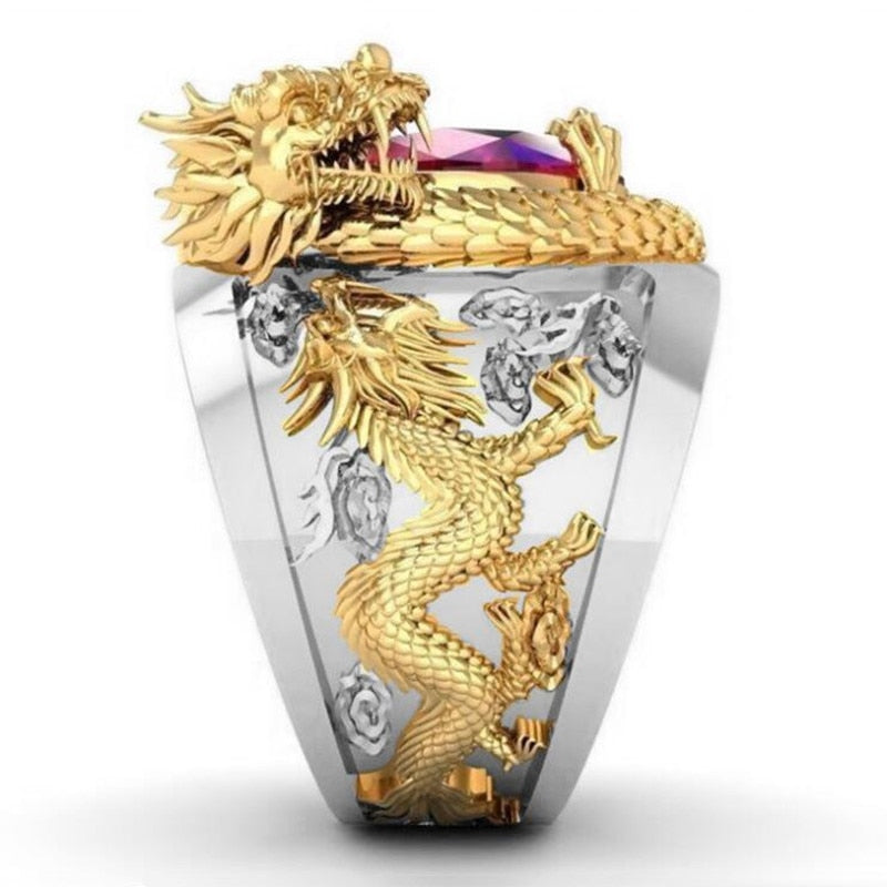 Dragon On A Gem Golden Ring