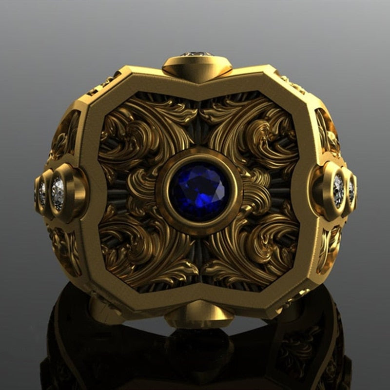 Vintage Flower Pattern Carved Crystal Ring