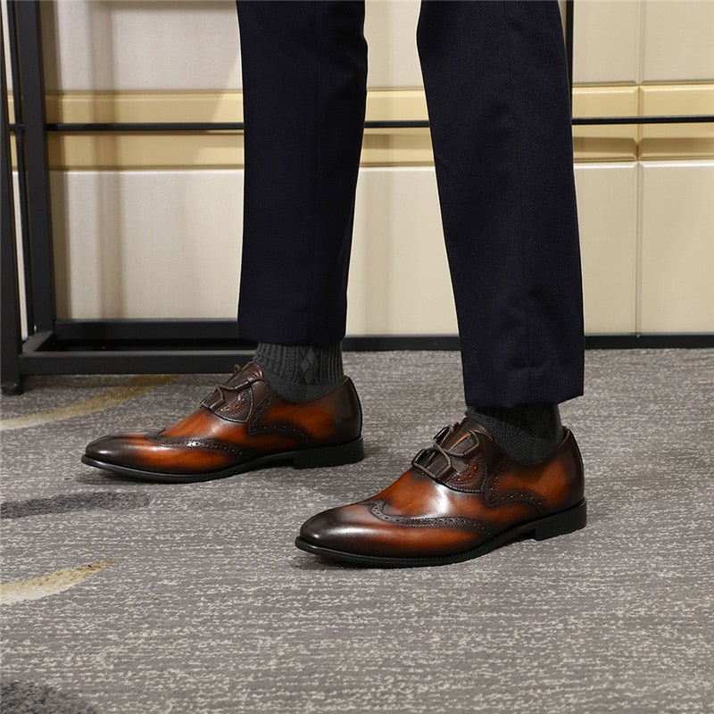 Simple Lace Up Wingtip Genuine Leather Men Shoes
