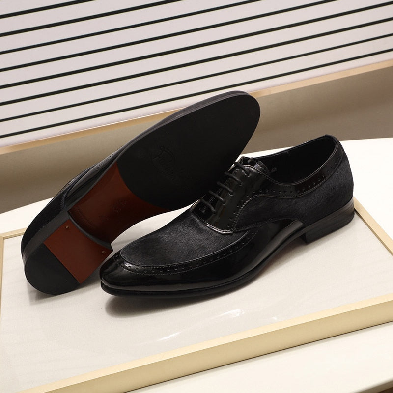 Stylish Oxford Patent Leather with Horse Hair Design Men Shoes