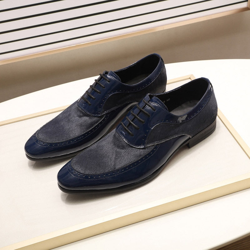 Stylish Oxford Patent Leather with Horse Hair Design Men Shoes