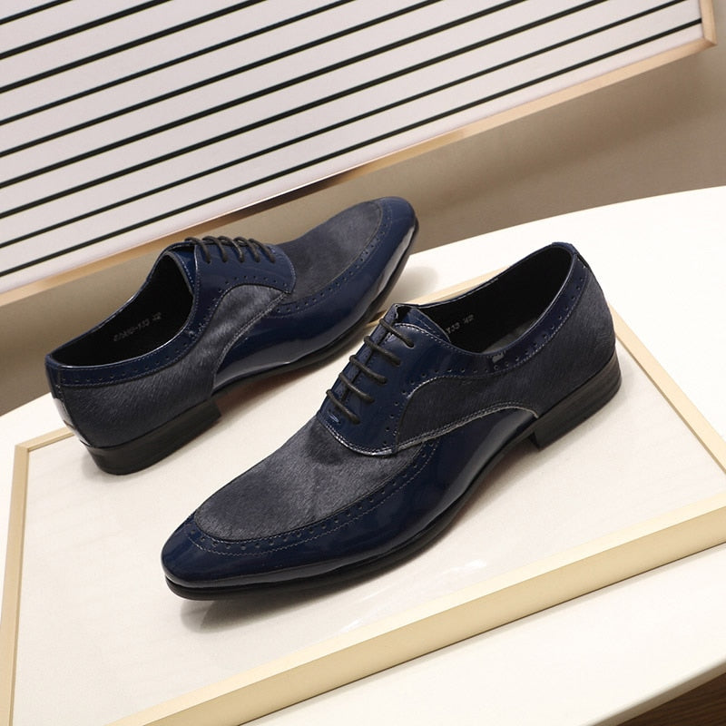 Stylish Oxford Patent Leather with Horse Hair Design Men Shoes