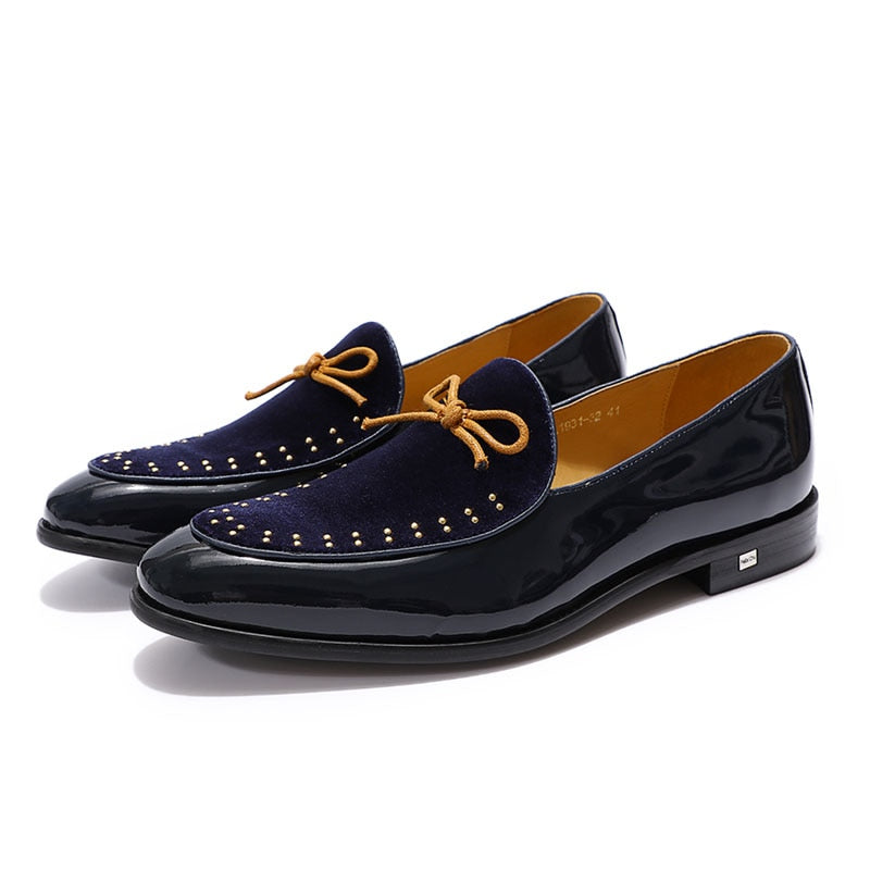 Bow Knot Detail Breathable Leather and Velvet Combination Men Loafers Shoes - FanFreakz