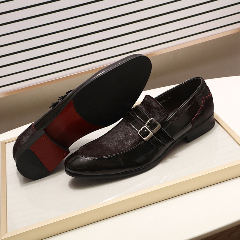 Double Buckles Patent Leather Casual Men Shoes