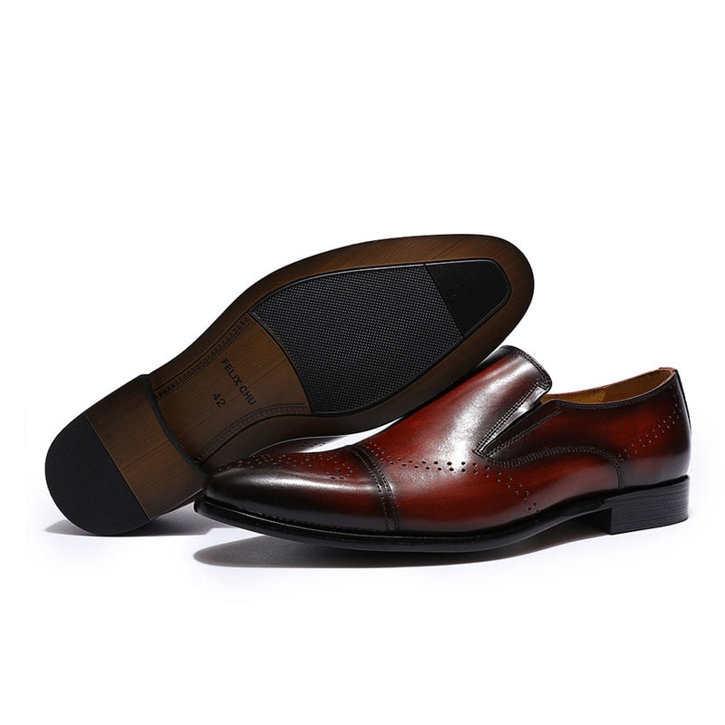Slip On Pointed Toe Men Brogue Leather Shoe