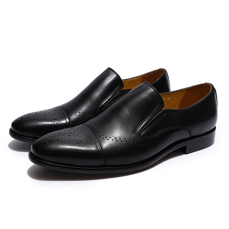Slip On Pointed Toe Men Brogue Leather Shoe