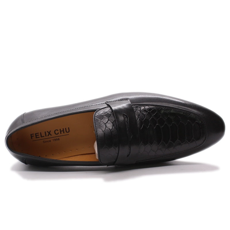 Snake Print Upper Leather Casual Dress Style Men Shoes