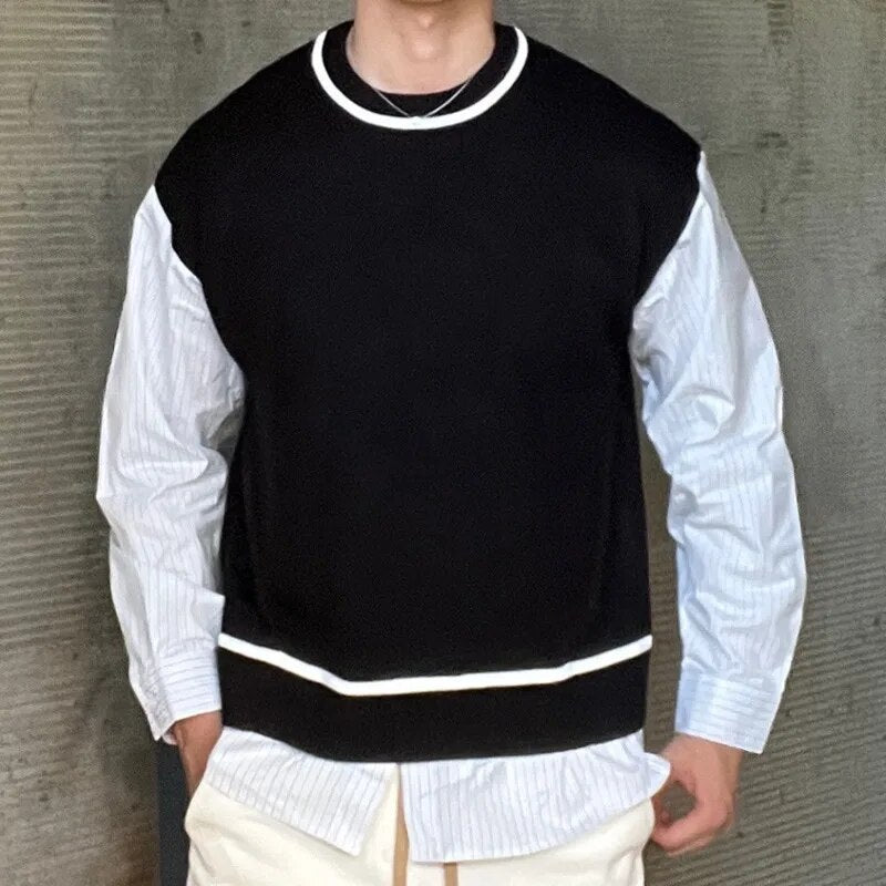 Fake Two Pieces Contrasting Colors Sweatshirt