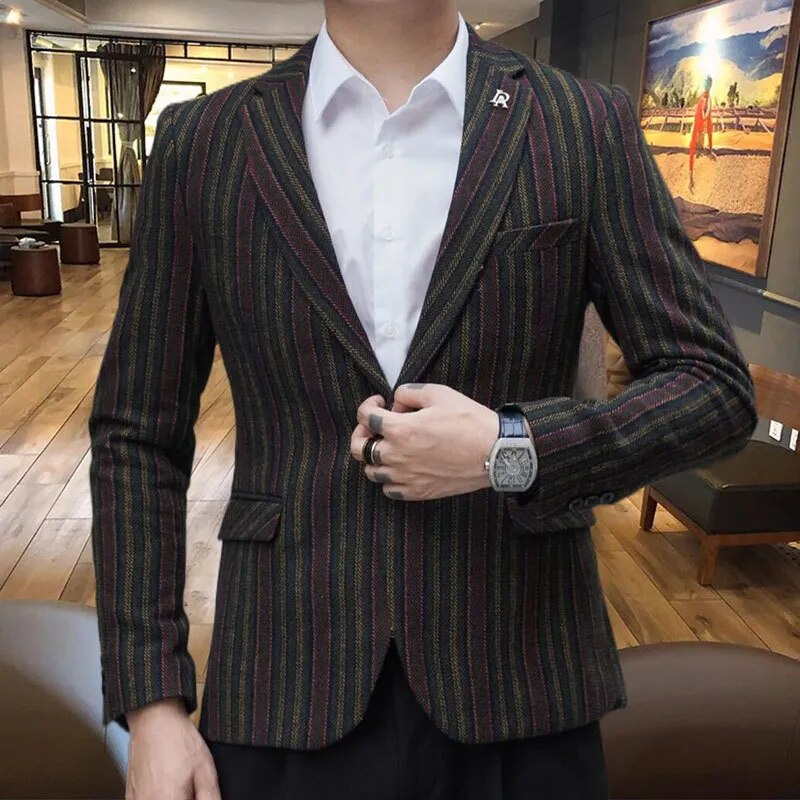 Black Vertical Stripes Pattern Blazer