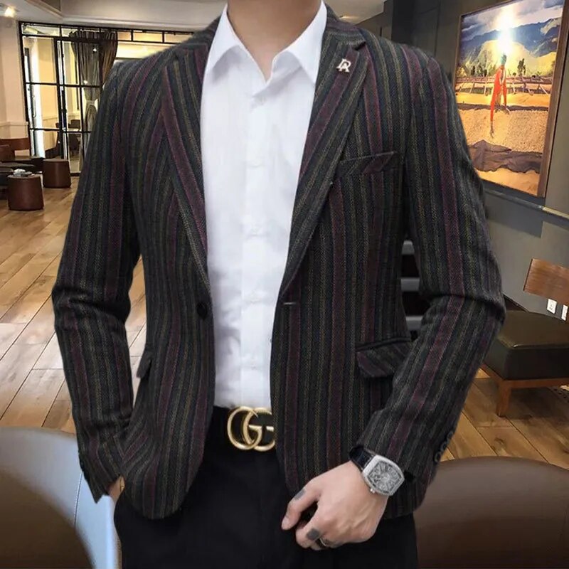 Black Vertical Stripes Pattern Blazer