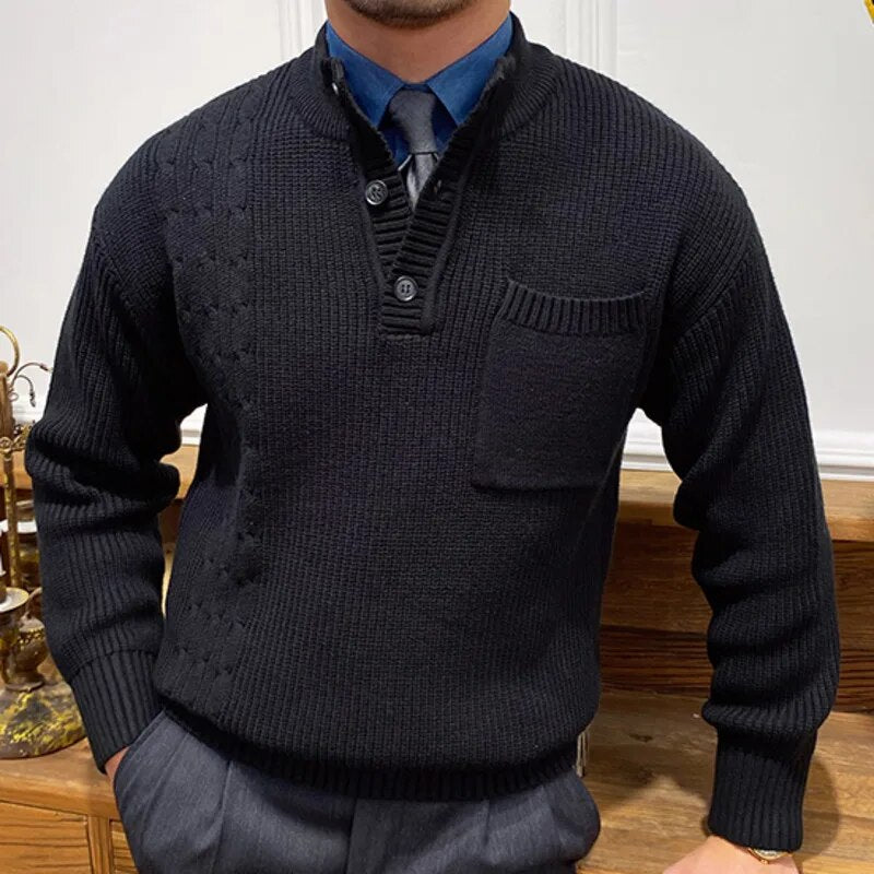 Pocket Knitted Button Sweatshirt