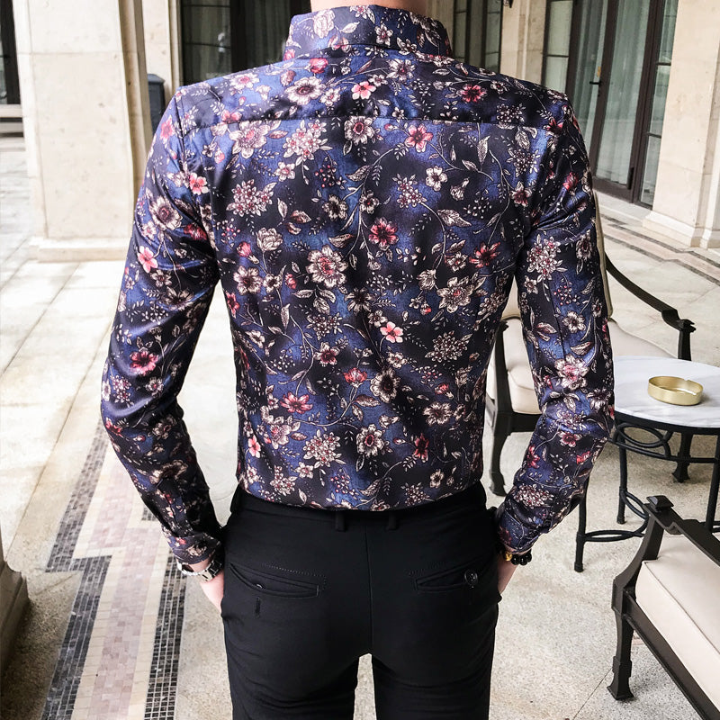 Floral Bloom Print Slim Fit Style Men Long Sleeves Shirts
