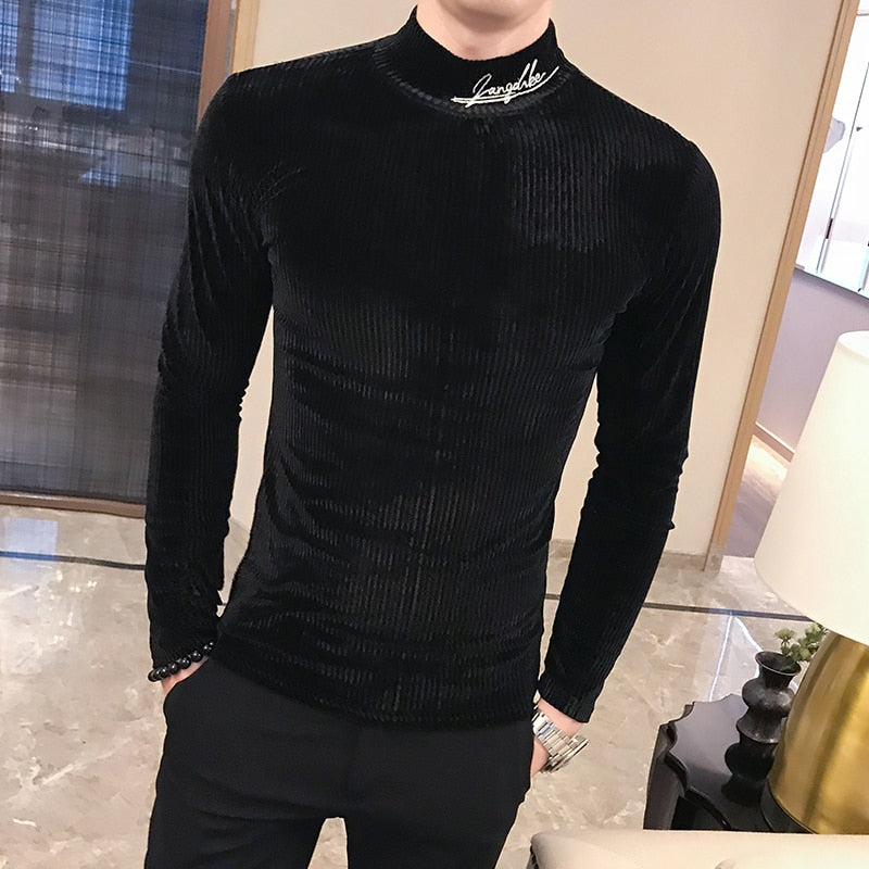 Casual Long Sleeve Turtleneck Pullover Simple Slim Fit Style Men Sweatshirt