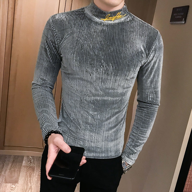 Casual Long Sleeve Turtleneck Pullover Simple Slim Fit Style Men Sweatshirt