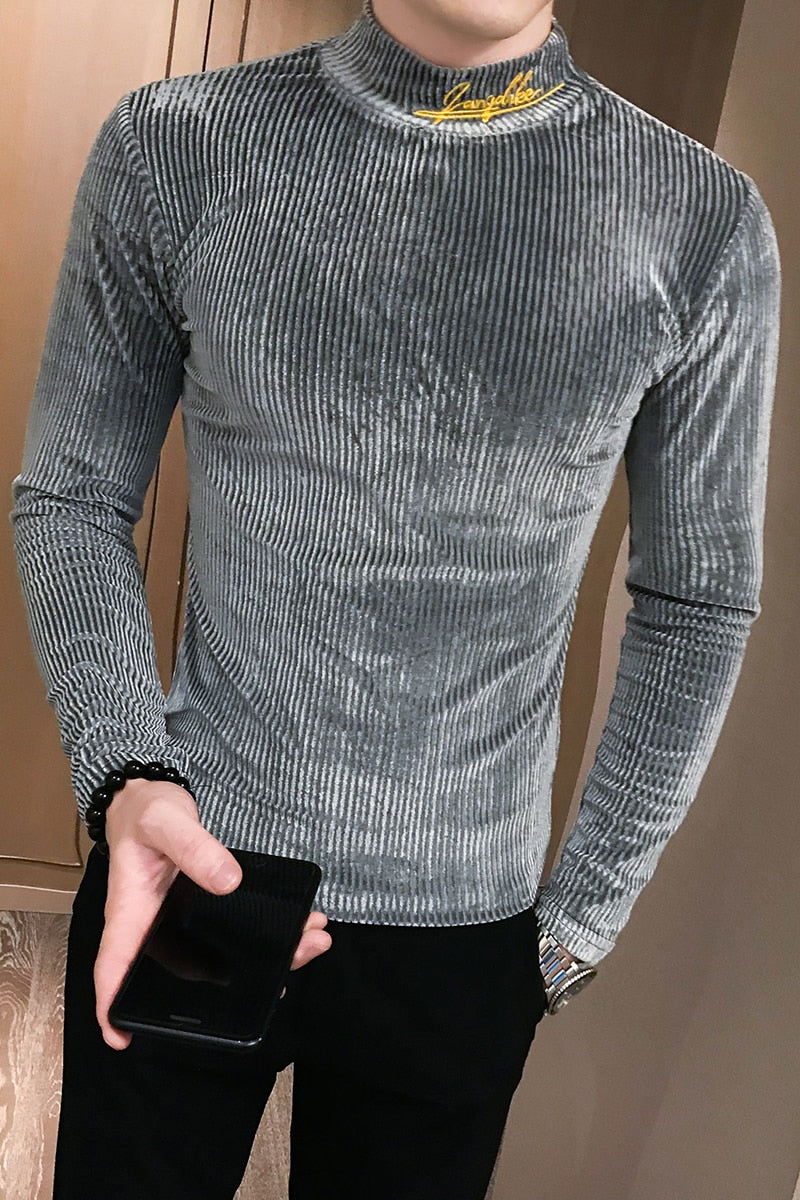 Casual Long Sleeve Turtleneck Pullover Simple Slim Fit Style Men Sweatshirt