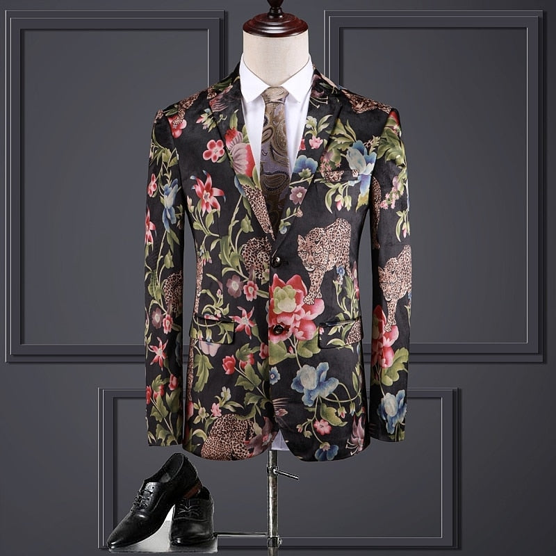 Animal Floral Printing Costume Style Men Slim Fit Blazer - FanFreakz