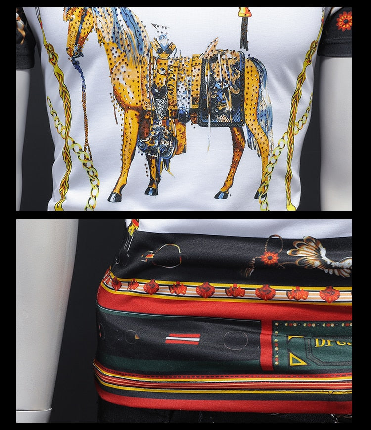 Horse Compass Baroque Style Printed T-Shirt