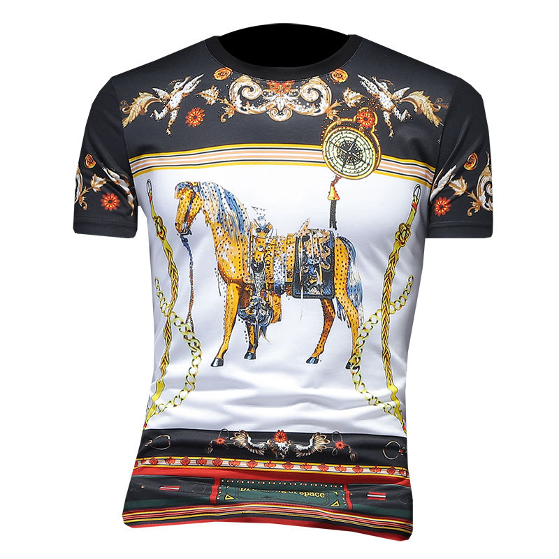 Horse Compass Baroque Style Printed T-Shirt