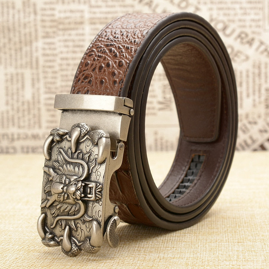 Intricate Dragon Head Cowskin Belt