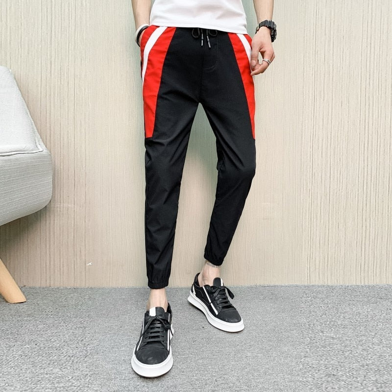 Black with Red Splice Detail Men Jogger Pants - FanFreakz