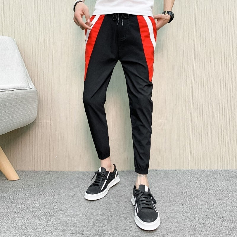 Black with Red Splice Detail Men Jogger Pants - FanFreakz
