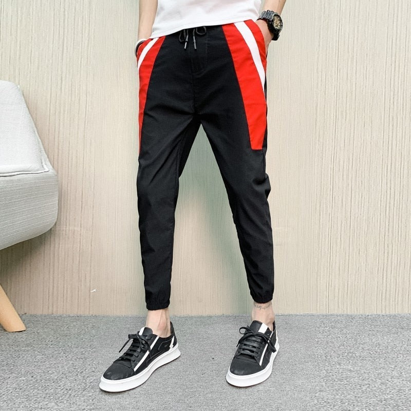 Black with Red Splice Detail Men Jogger Pants - FanFreakz