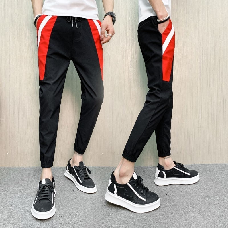 Black with Red Splice Detail Men Jogger Pants - FanFreakz