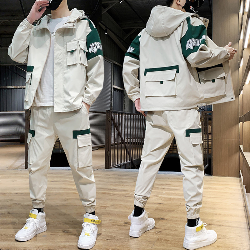 Elastic Waisted Jacket Cargo Tracksuit Sets