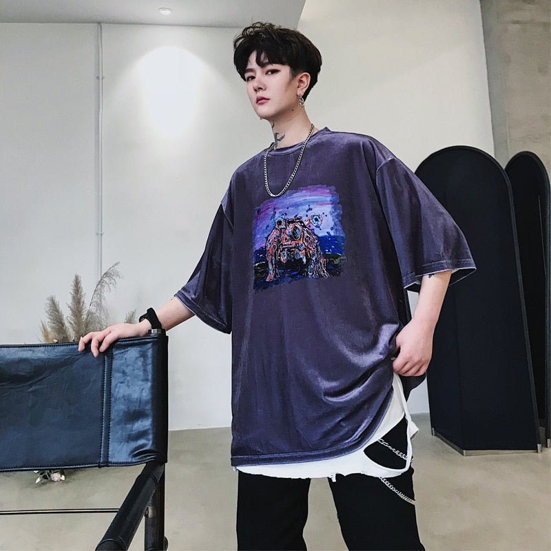 Streetwear Casual Printed Harajuku Loose Style Men T-Shirt