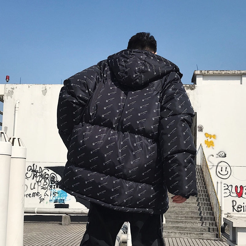 Cotton Padded Outerwear with Letter Printing Men Hooded Jacket - FanFreakz