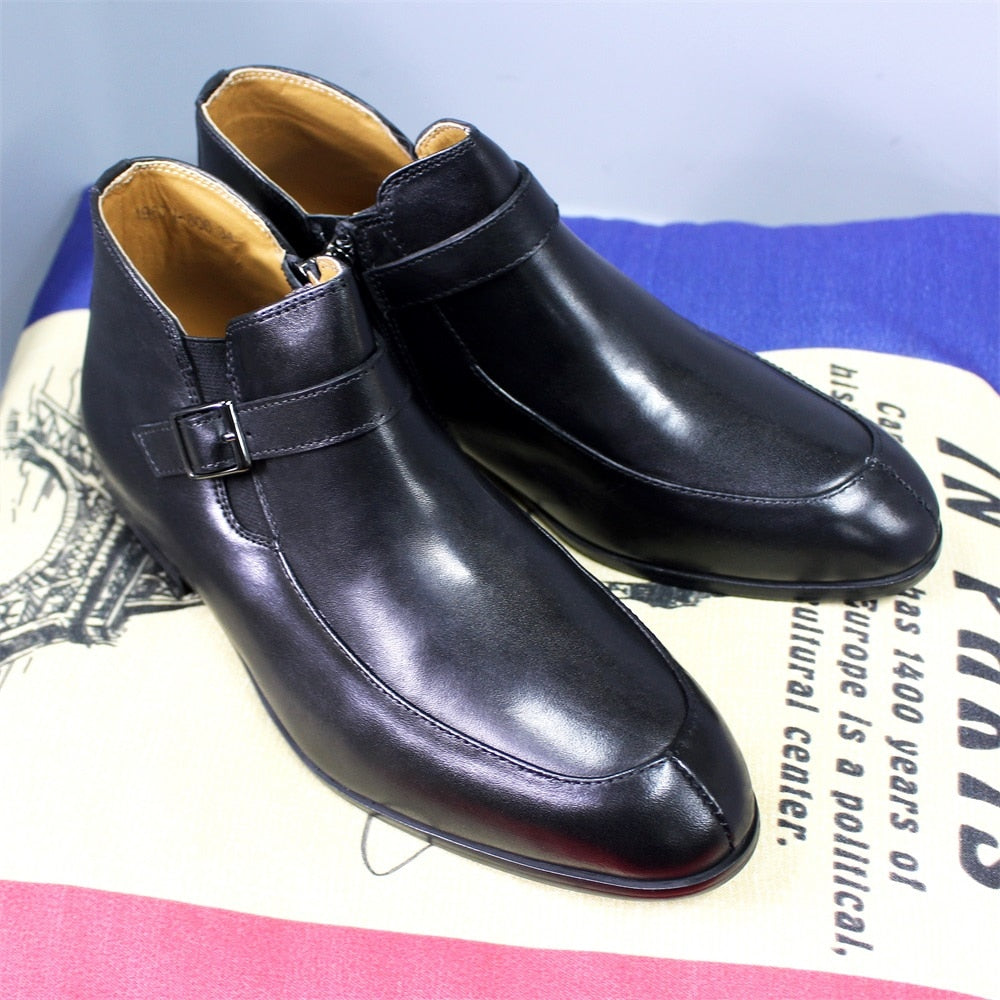 Children Genuine Leather Zipper Buckle Ankle Boots