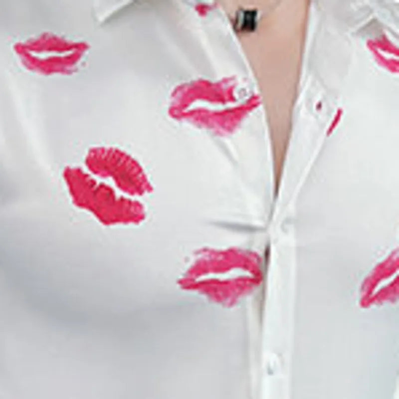Lips Printed Pattern Polyester Shirt