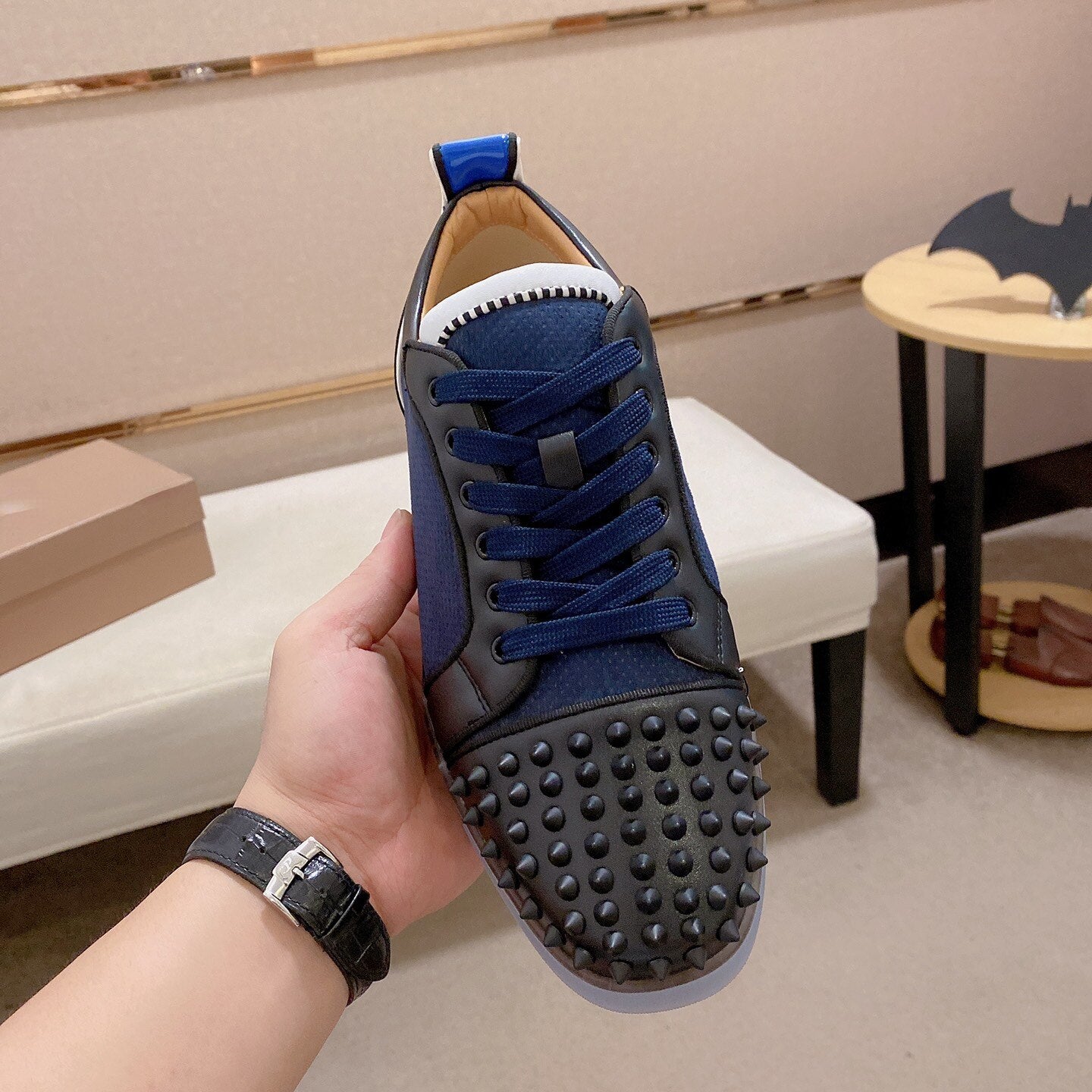 Blue Genuine Leather Rivets Sneakers