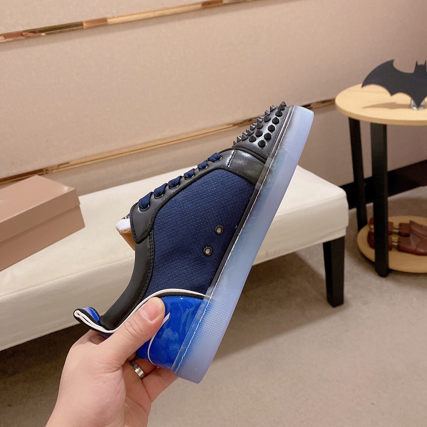 Blue Genuine Leather Rivets Sneakers