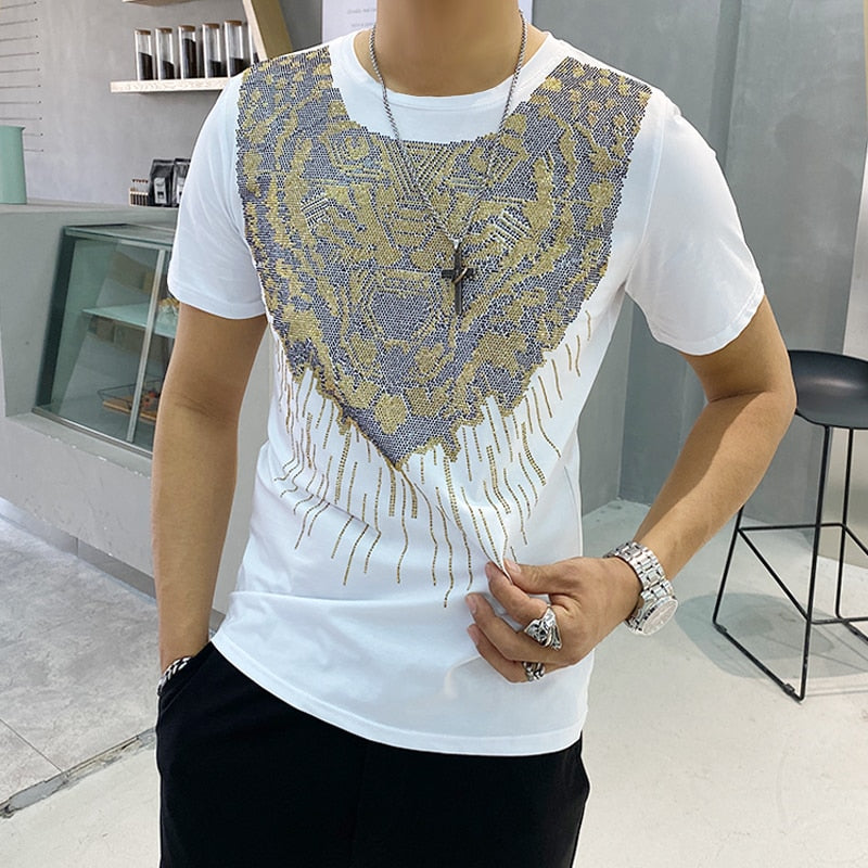 Golden Sequin Tiger Head Pattern Men T-Shirt