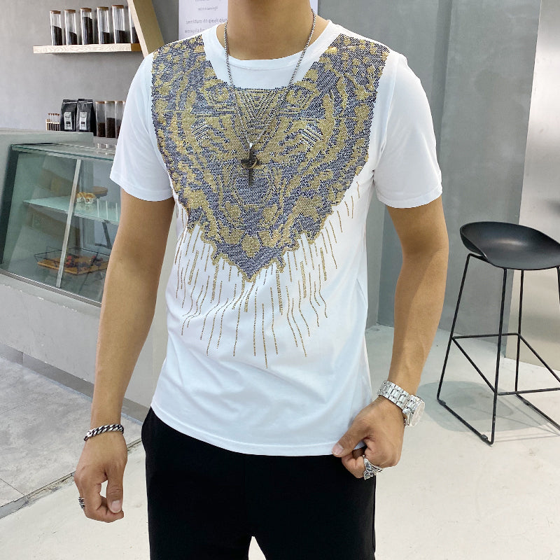 Golden Sequin Tiger Head Pattern Men T-Shirt