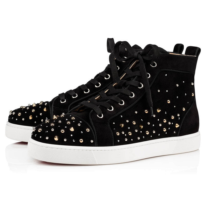 Silver & Gold Rivets Men Suede High Top Sneakers