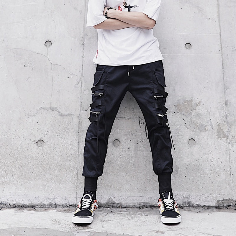 Black Multi Pocket Zipper Jogger Streetwear Men Pants - FanFreakz