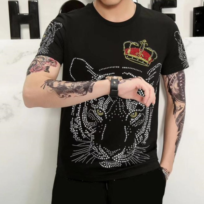 Crowned Tiger Sequins Men Slim Fit T-Shirt