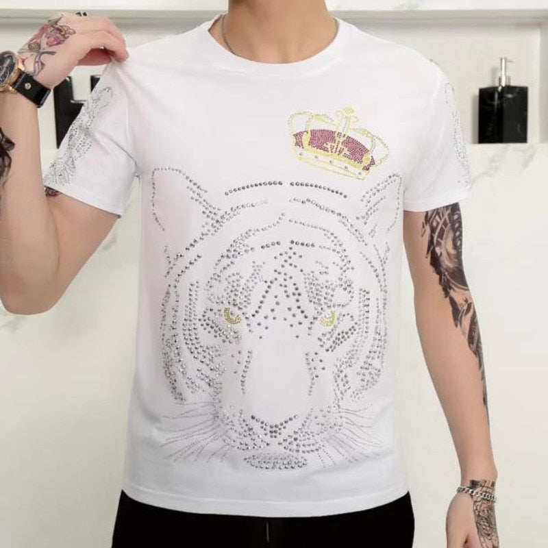 Crowned Tiger Sequins Men Slim Fit T-Shirt