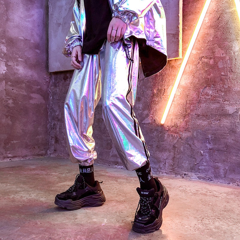 Metallic Silver Hip Hop Stage Style Men Pants