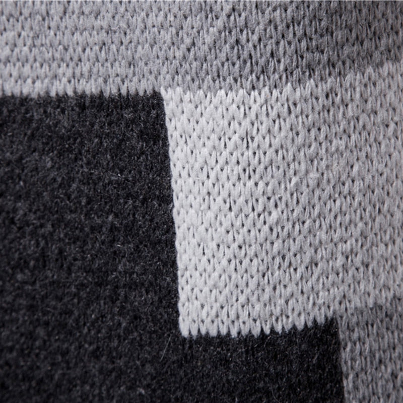 Plaid Thick Slim Hooded Knitted Style Men Cardigan