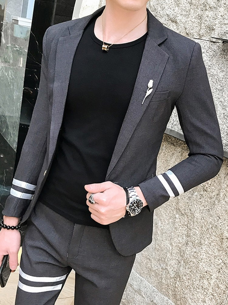Double Stripes Detail Blazer and Pant Men Suit