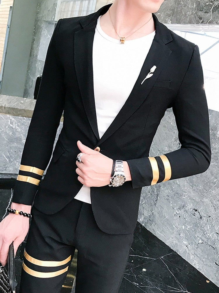 Double Stripes Detail Blazer and Pant Men Suit