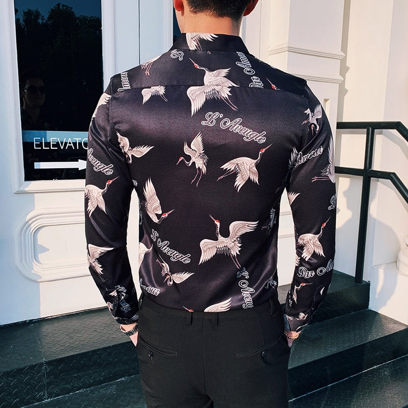 New Flamingo Pattern Printing Slim Fit Men Shirts