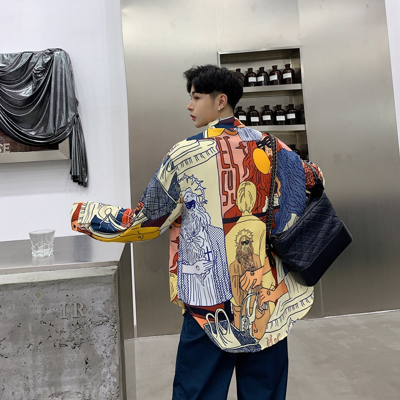 Colourful Printing British Style Loose Style Men Long Sleeves Shirt - FanFreakz