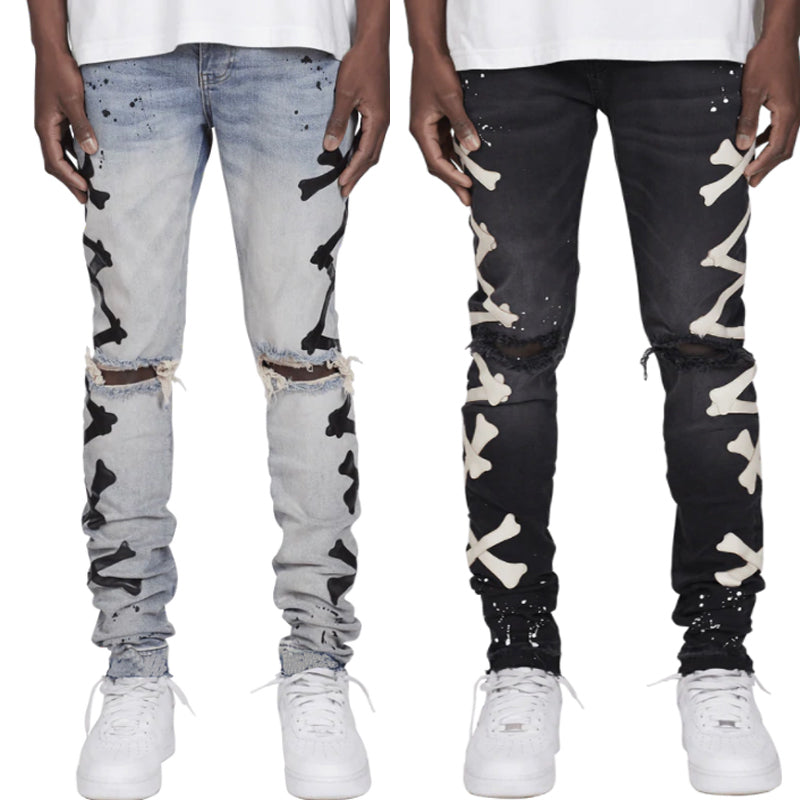 X Skeleton Side Printed Ripped Jeans